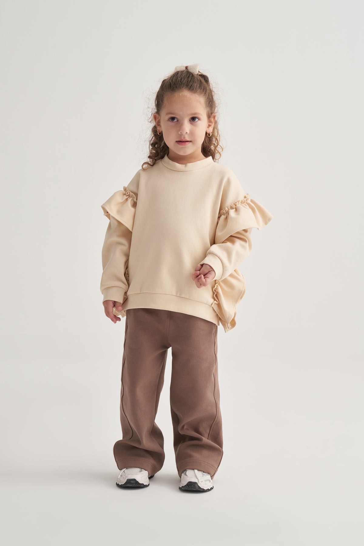 Unisex Çocuk İnterlok Fırfırlı Sweatshirt Bej