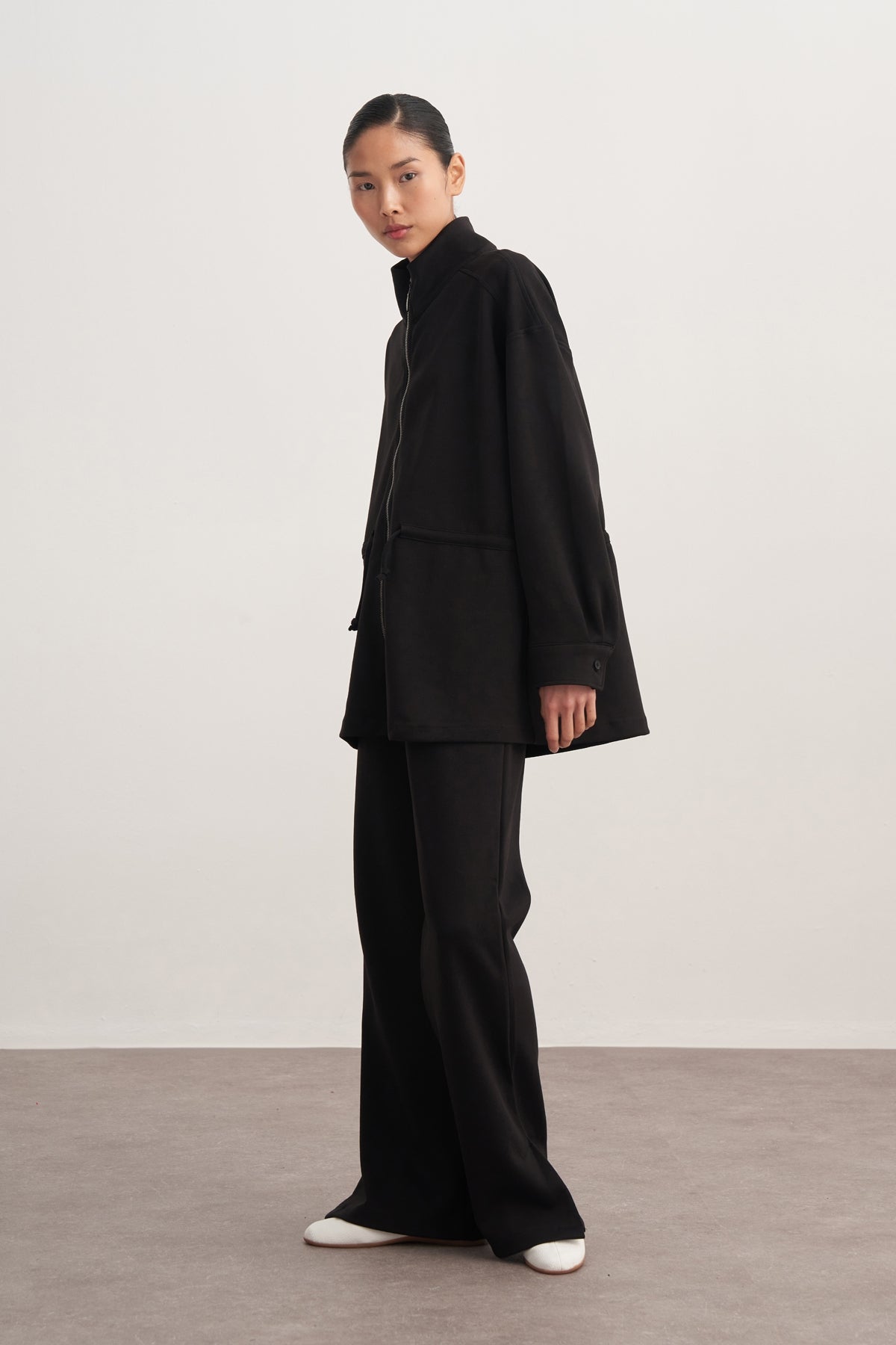 Kadın İnterlok Oversize Spor Ceket Takım Siyah