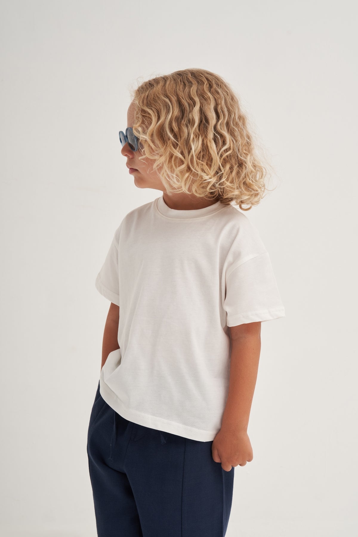 Unisex Çocuk Örme Kısa Kollu Tshirt Beyaz