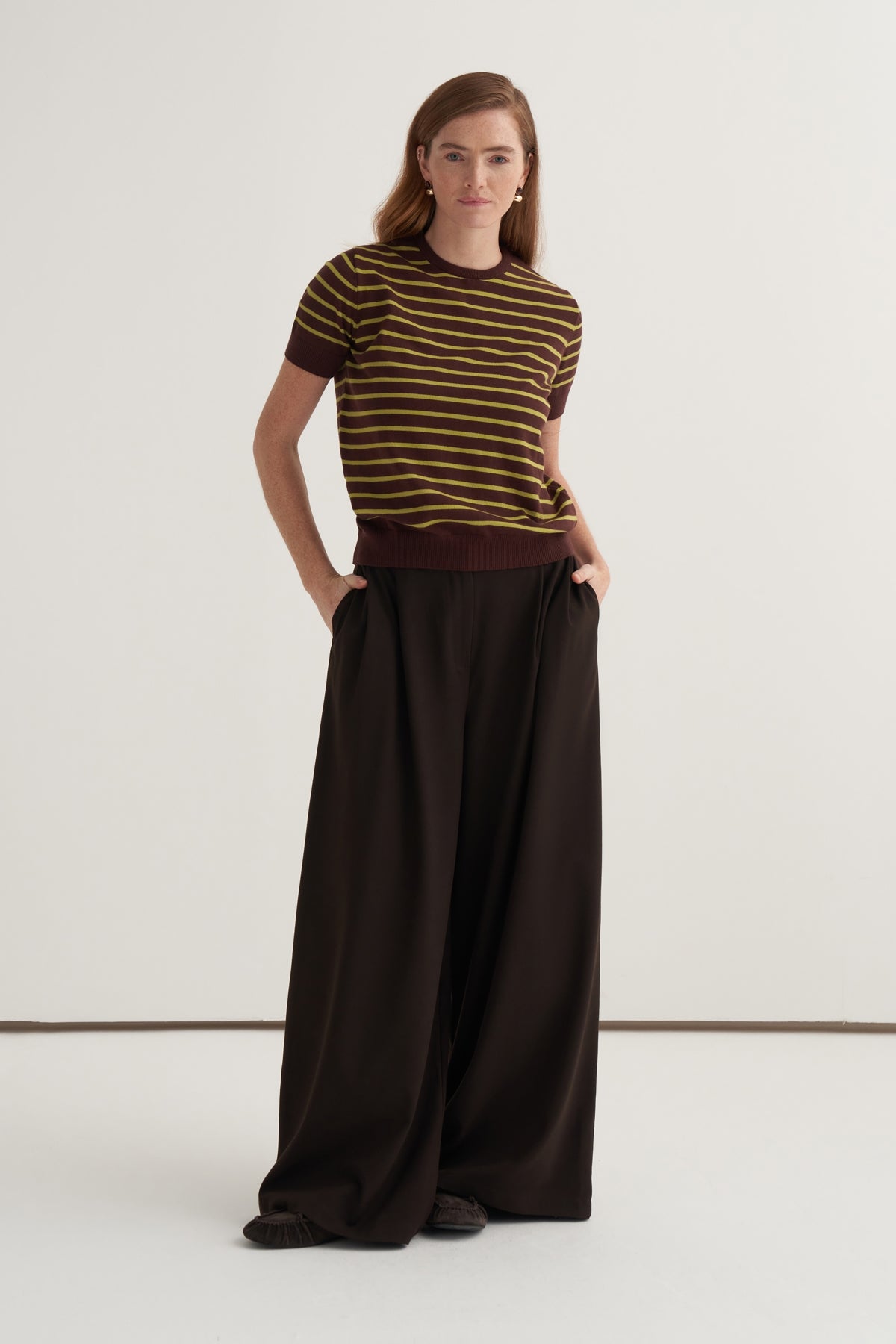 Kadın Çift Pileli Bol Paça Palazzo Pantolon Acı Kahve