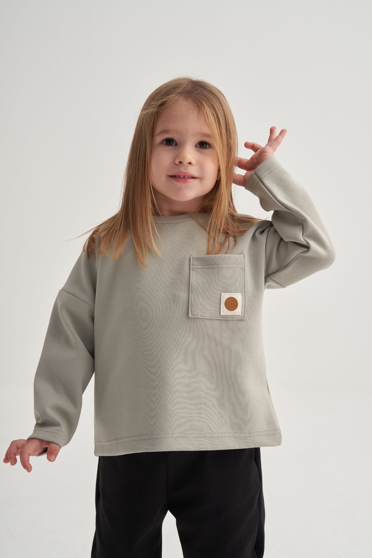 Unisex Çocuk İnterlok Cepli Sweat Gri