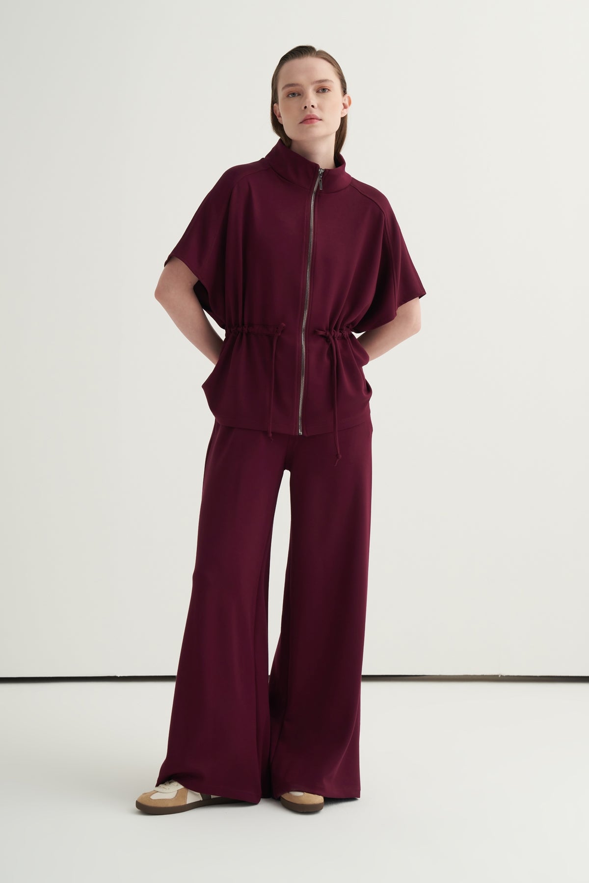 Kadın Oversize Yelek Bol Paça Pantolon Takım Bordo