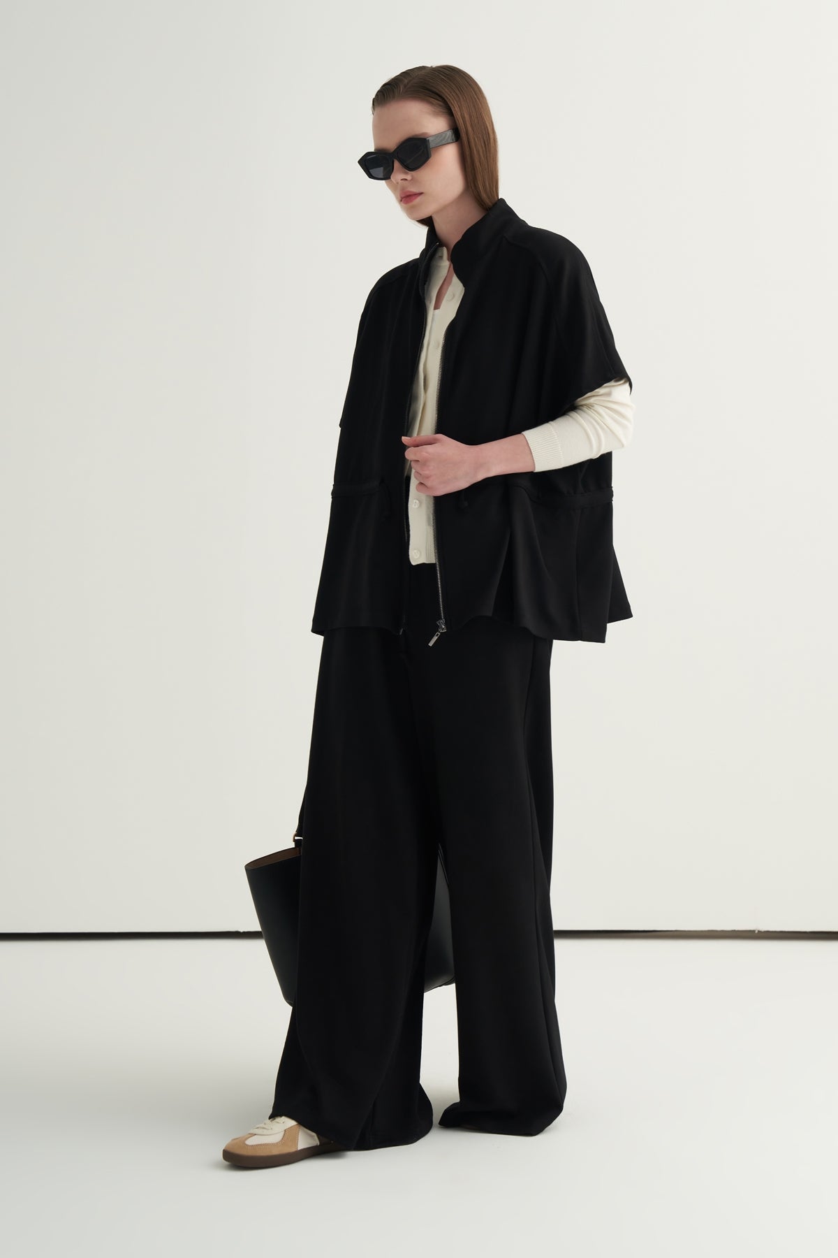 Kadın Oversize Yelek Bol Paça Pantolon Takım Siyah