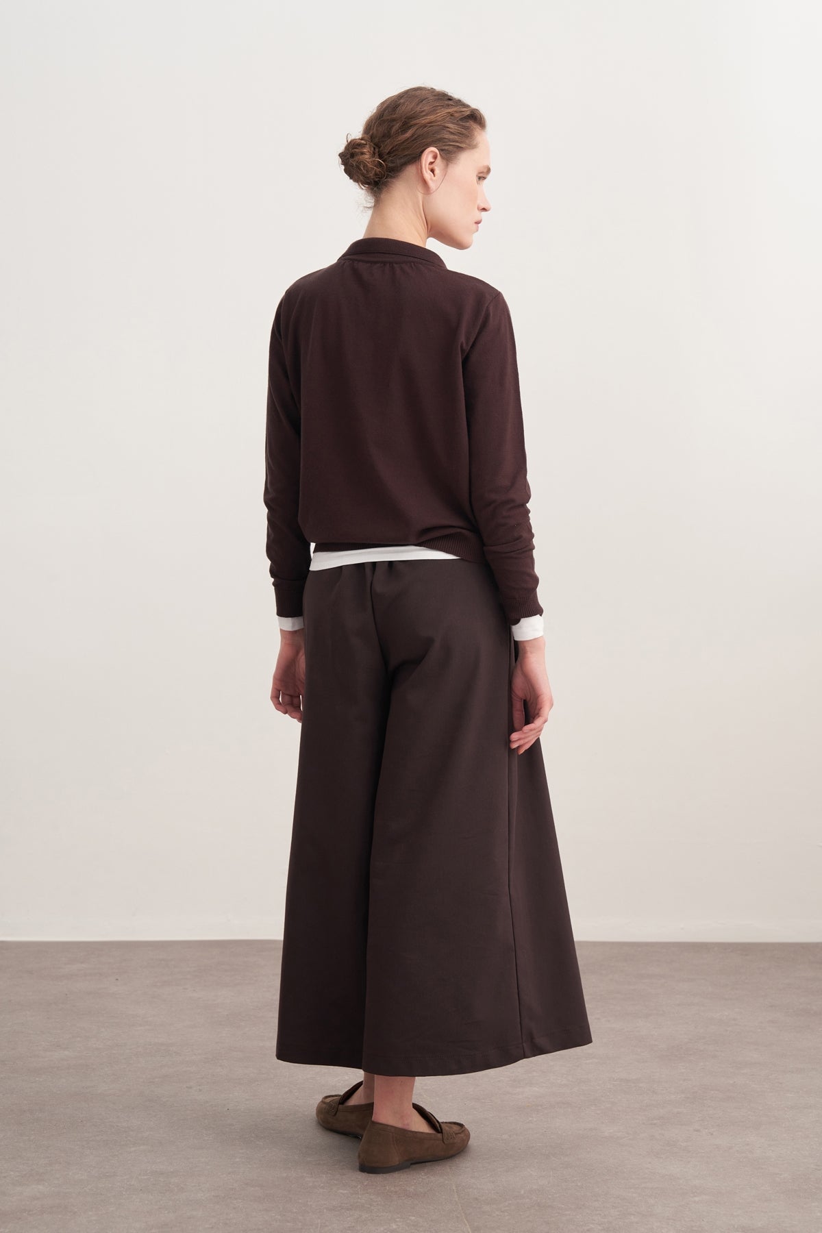 Kadın Polo Yaka Viskon Triko Kazak Kahve