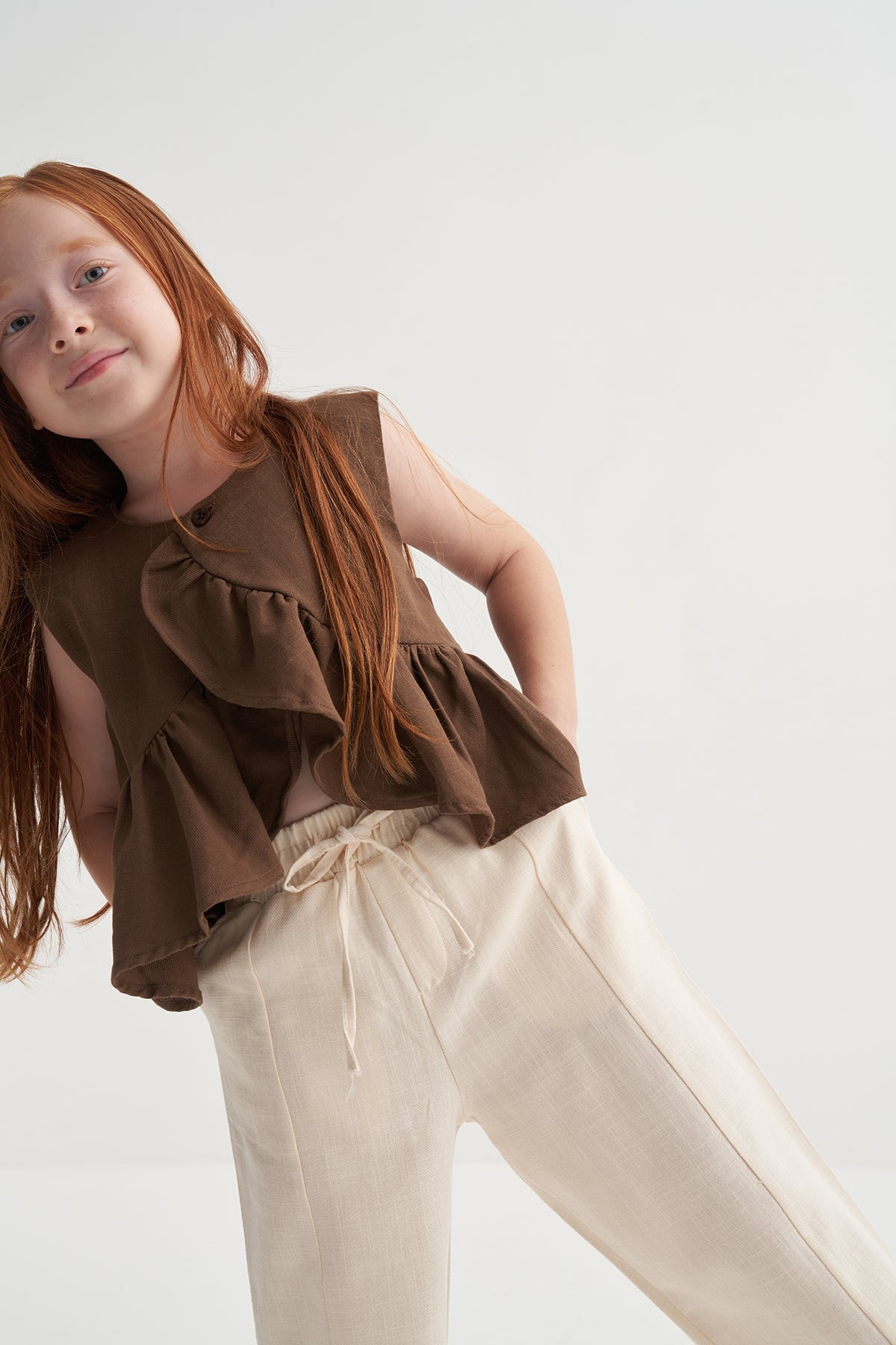 Unisex Çocuk Organik Pamuk Pantolon Krem