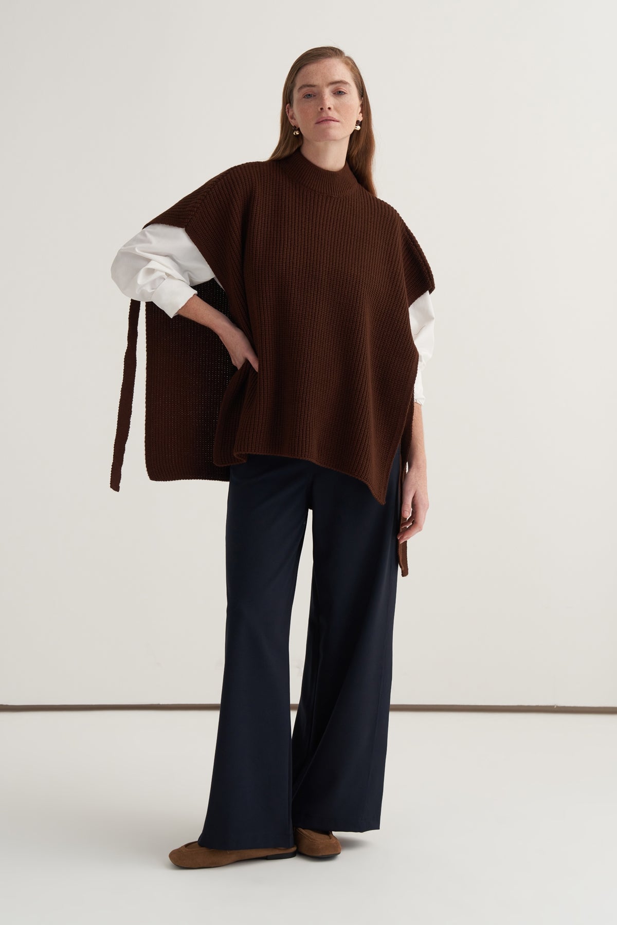 Kadın Uzun Bağlamalı Süveter Kahve