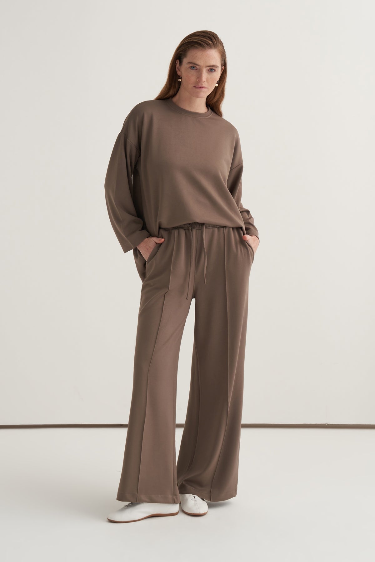 Kadın Basic Pantolonlu Sweat Takım Vizon