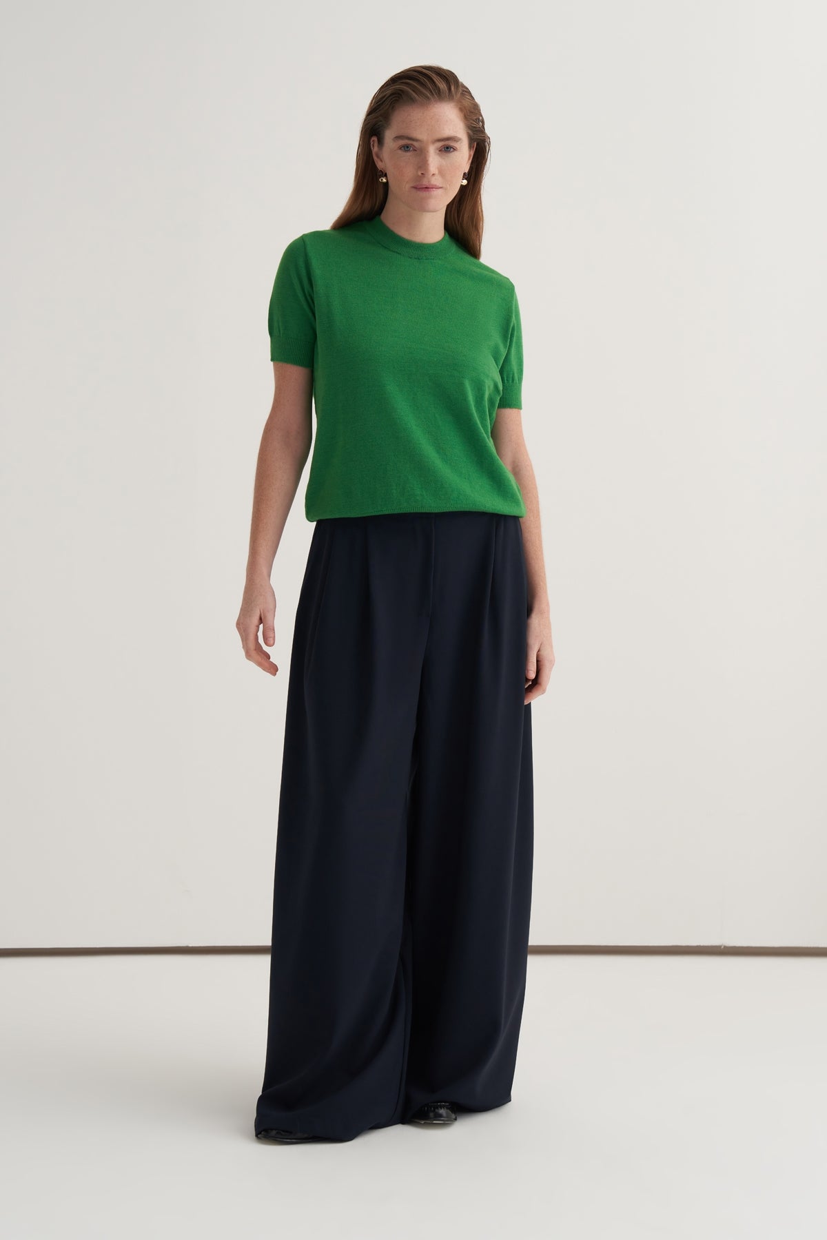 Kadın Çift Pileli Bol Paça Palazzo Pantolon Lacivert