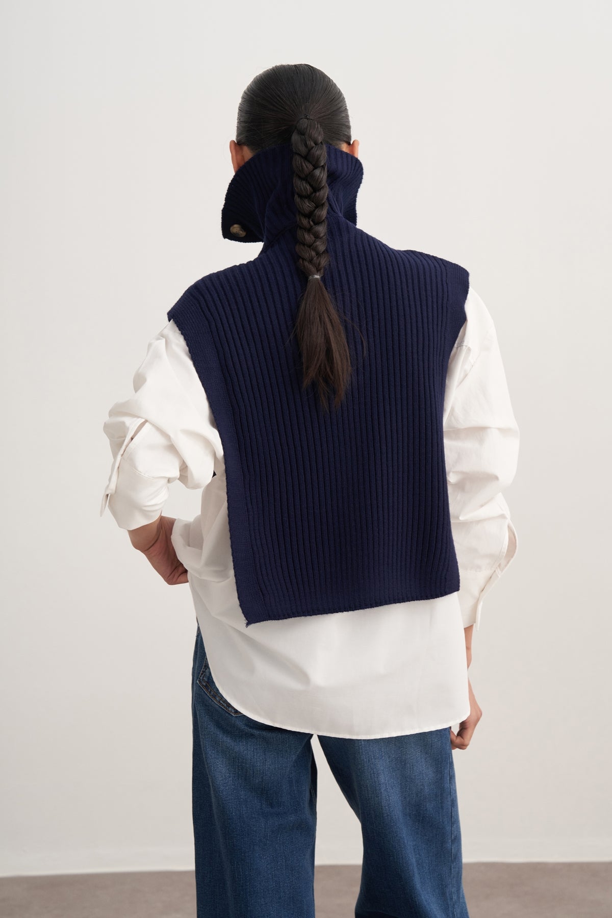 Kadın Düğmeli Triko Süveter Lacivert