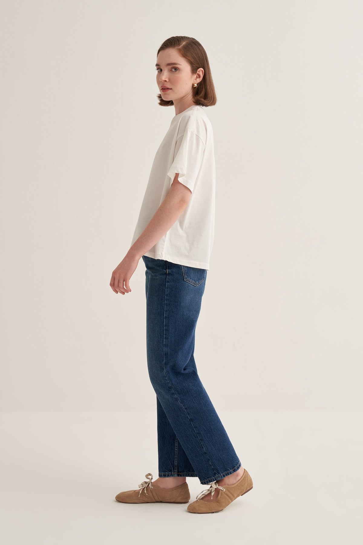 Kadın Oversize Tişört Ekru