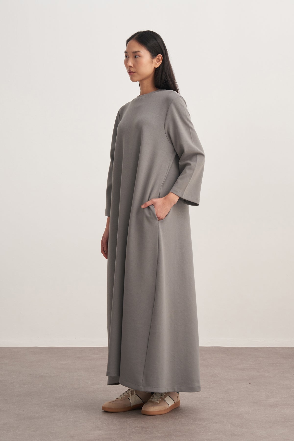 Kadın İnterlok Oversize Elbise Füme