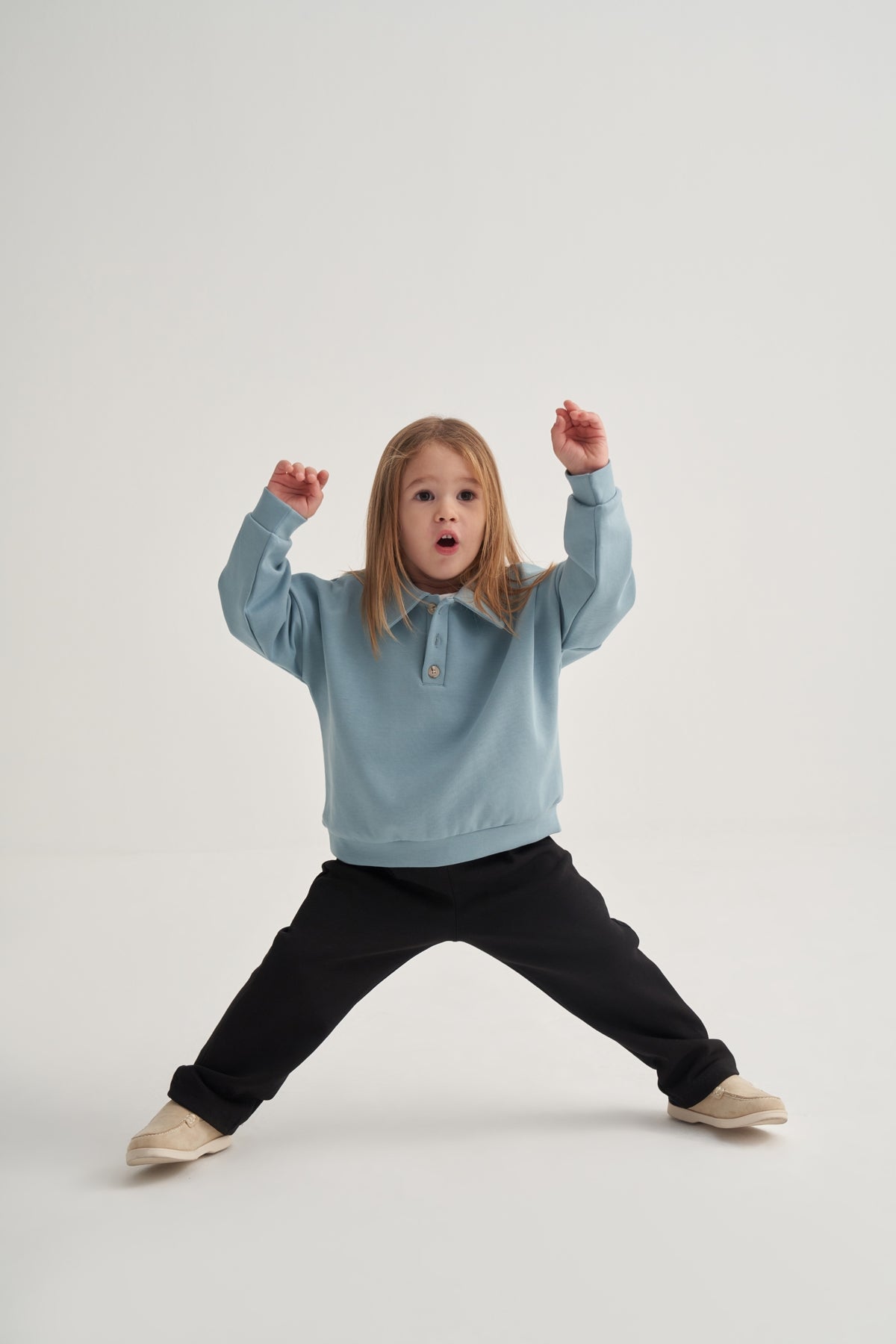 Unisex Çocuk İnterlok Yakalı Sweat Mavi