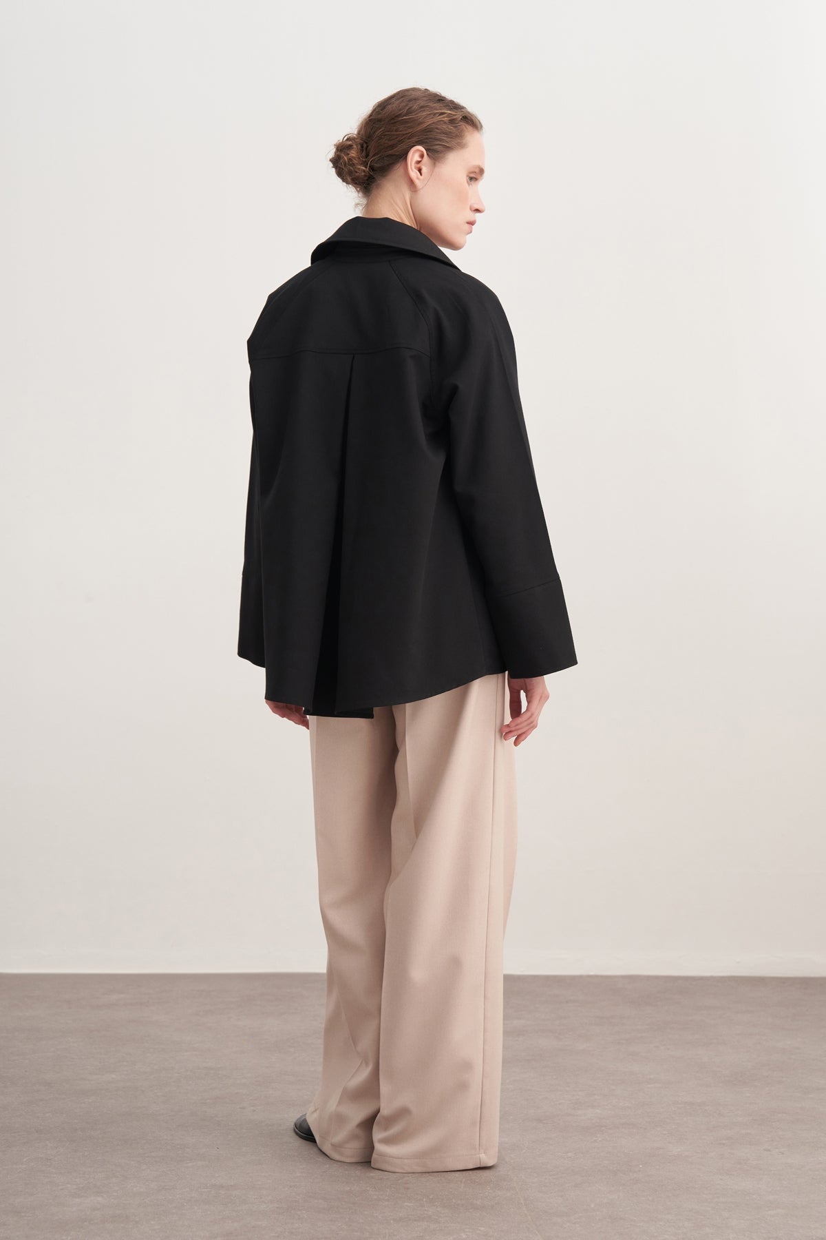 Kadın Gabardin Kruvaze Gömlek Siyah