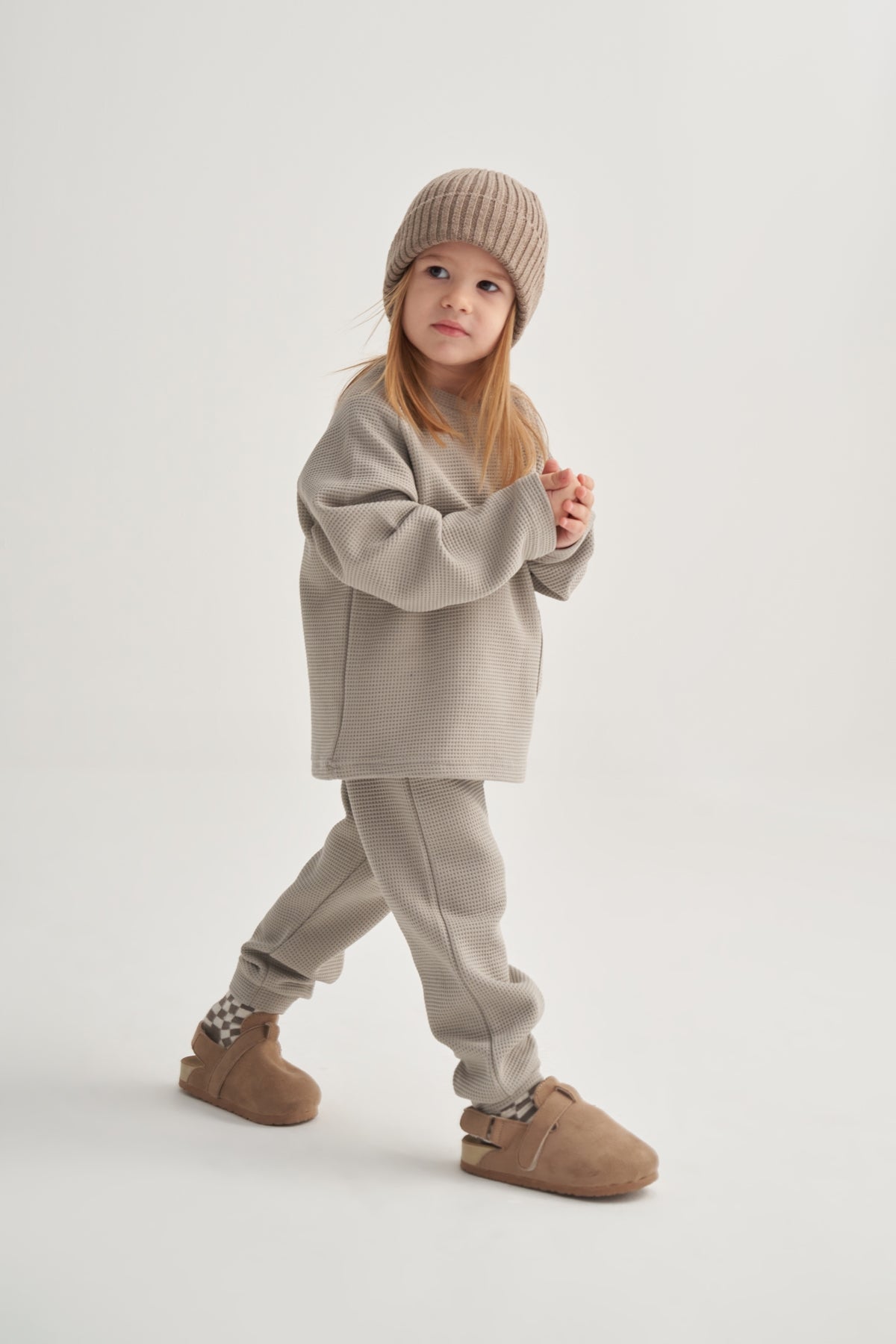 Unisex Çocuk Waffle Takım Gri