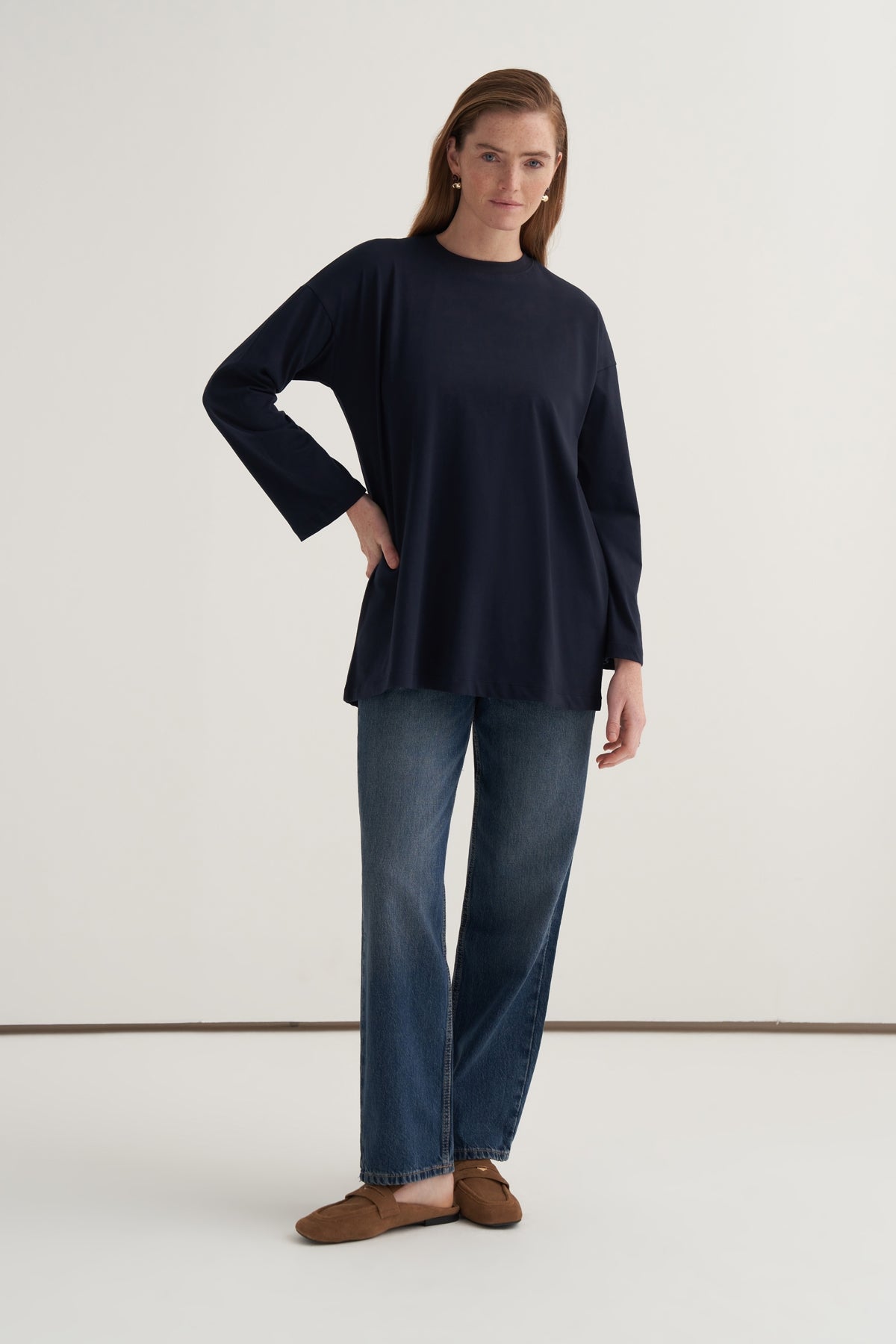 Kadın Basic Uzun Kollu Sweat Lacivert