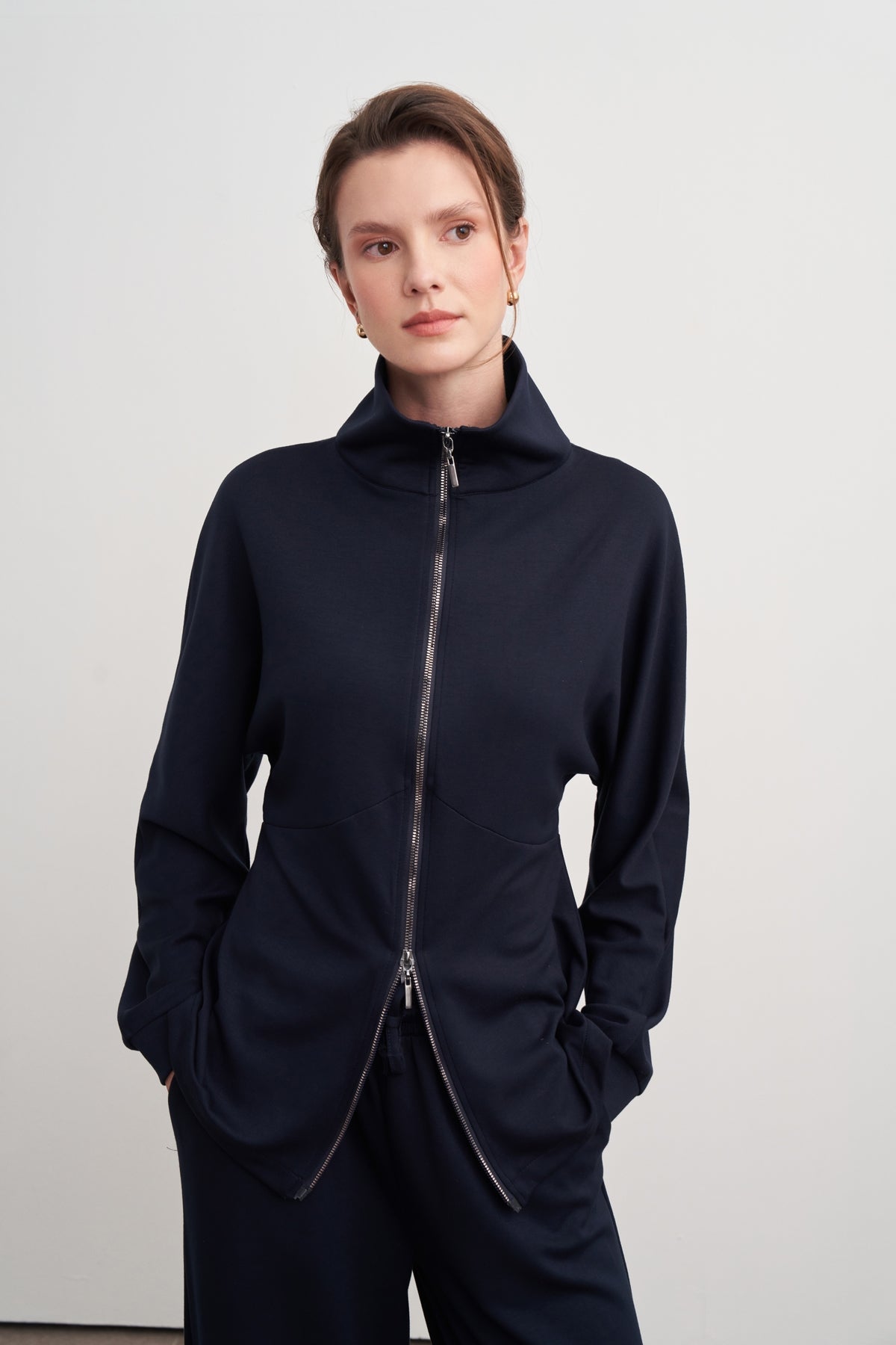 Kadın Bele Oturan Fermuarlı Sweat Pantolon Takım Siyah