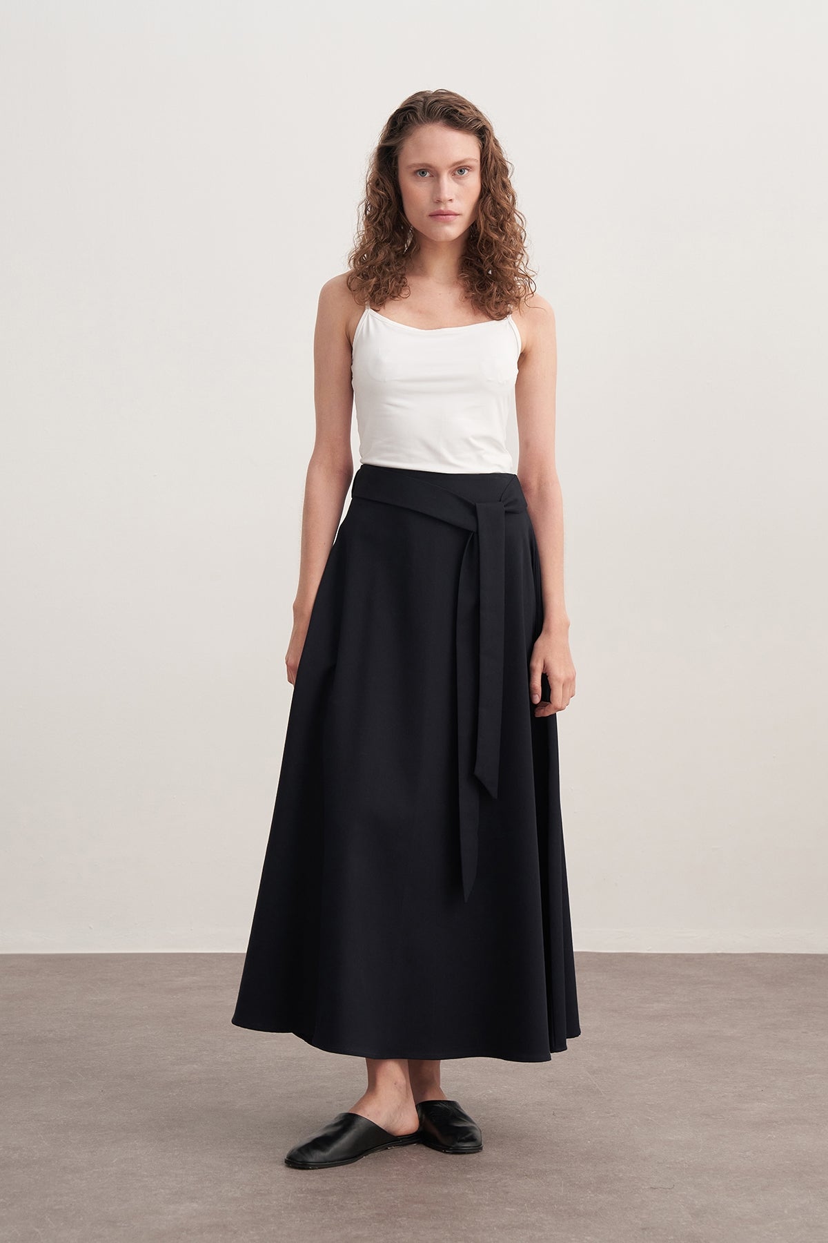 Kadın Gabardin Gömlekli Kloş Etek Takım Lacivert