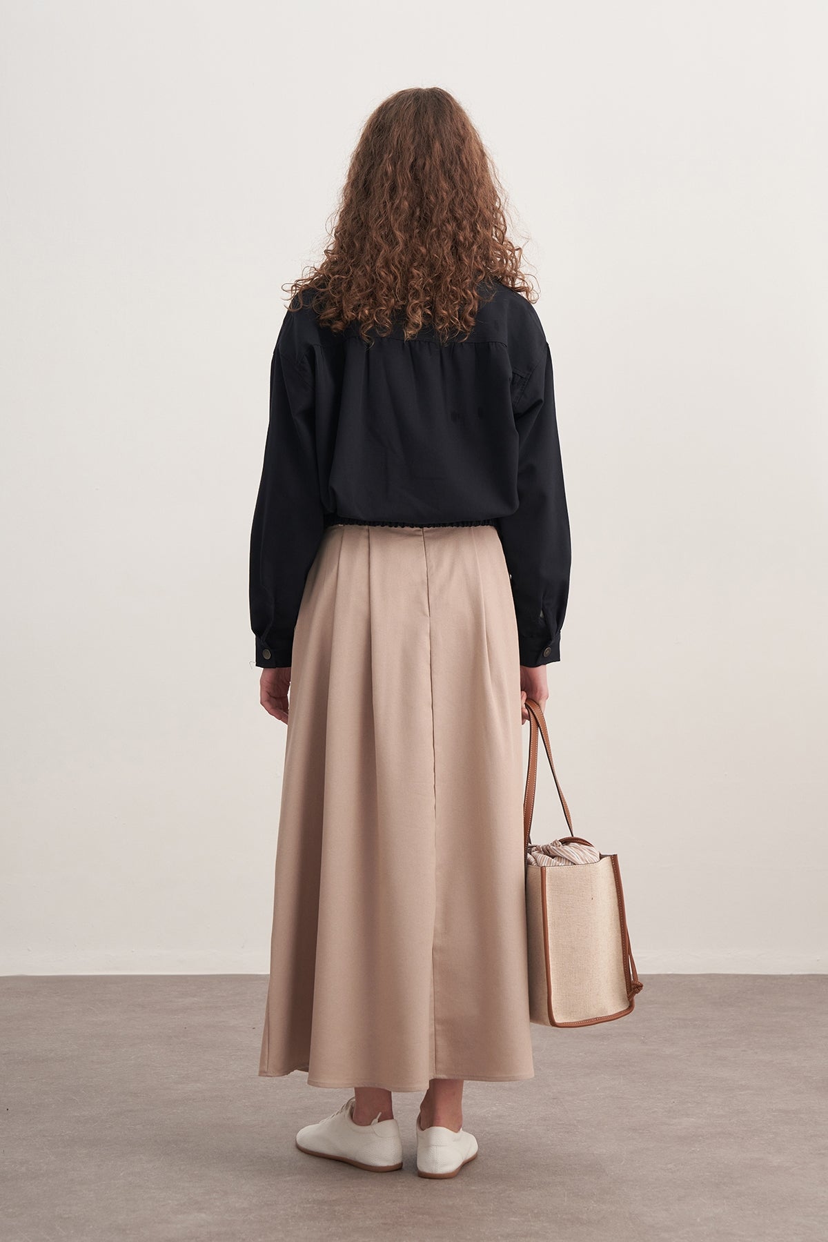 Kadın Gabardin Çift Pile Etek Bej