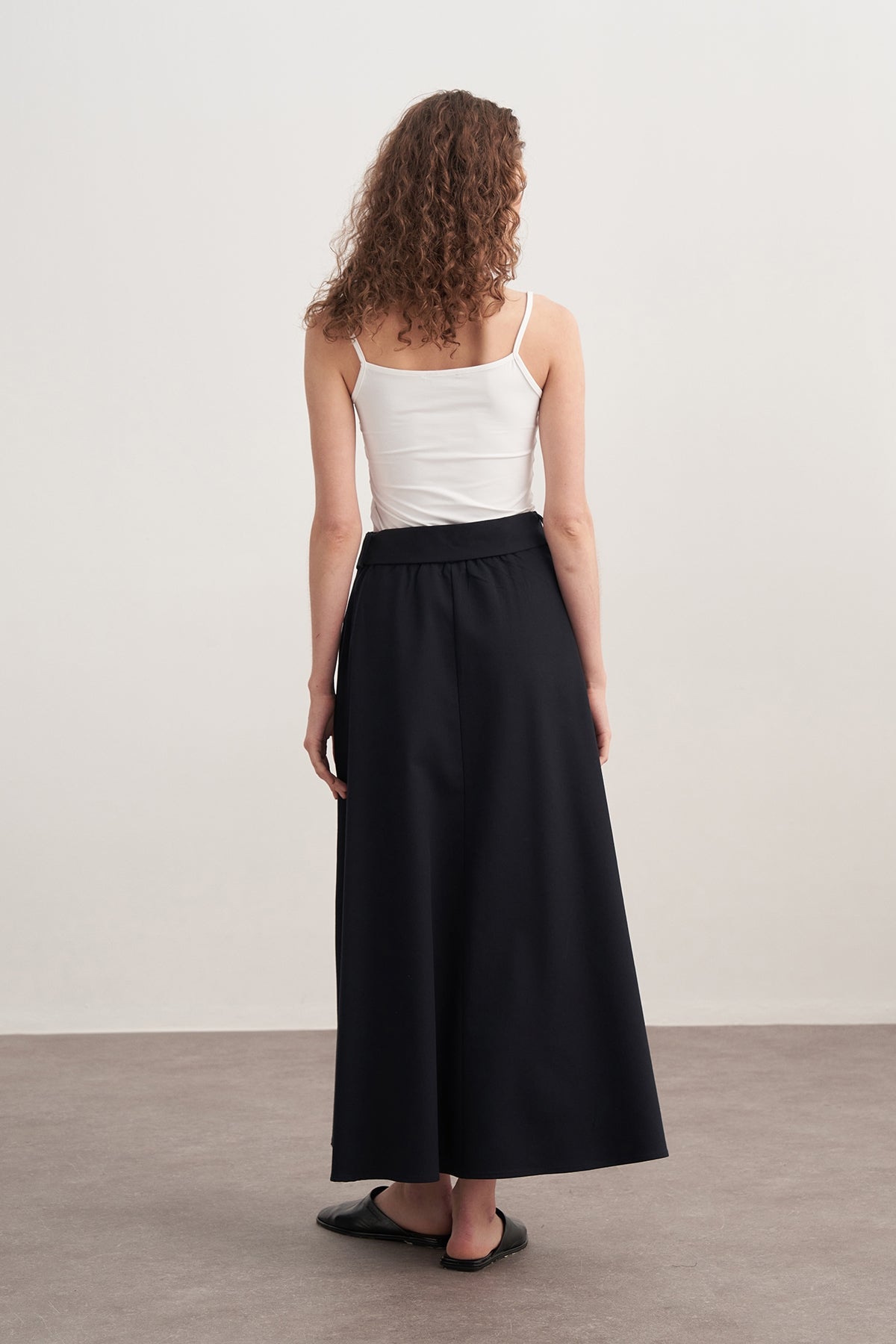 Kadın Gabardin Kemerli Kloş Etek Lacivert