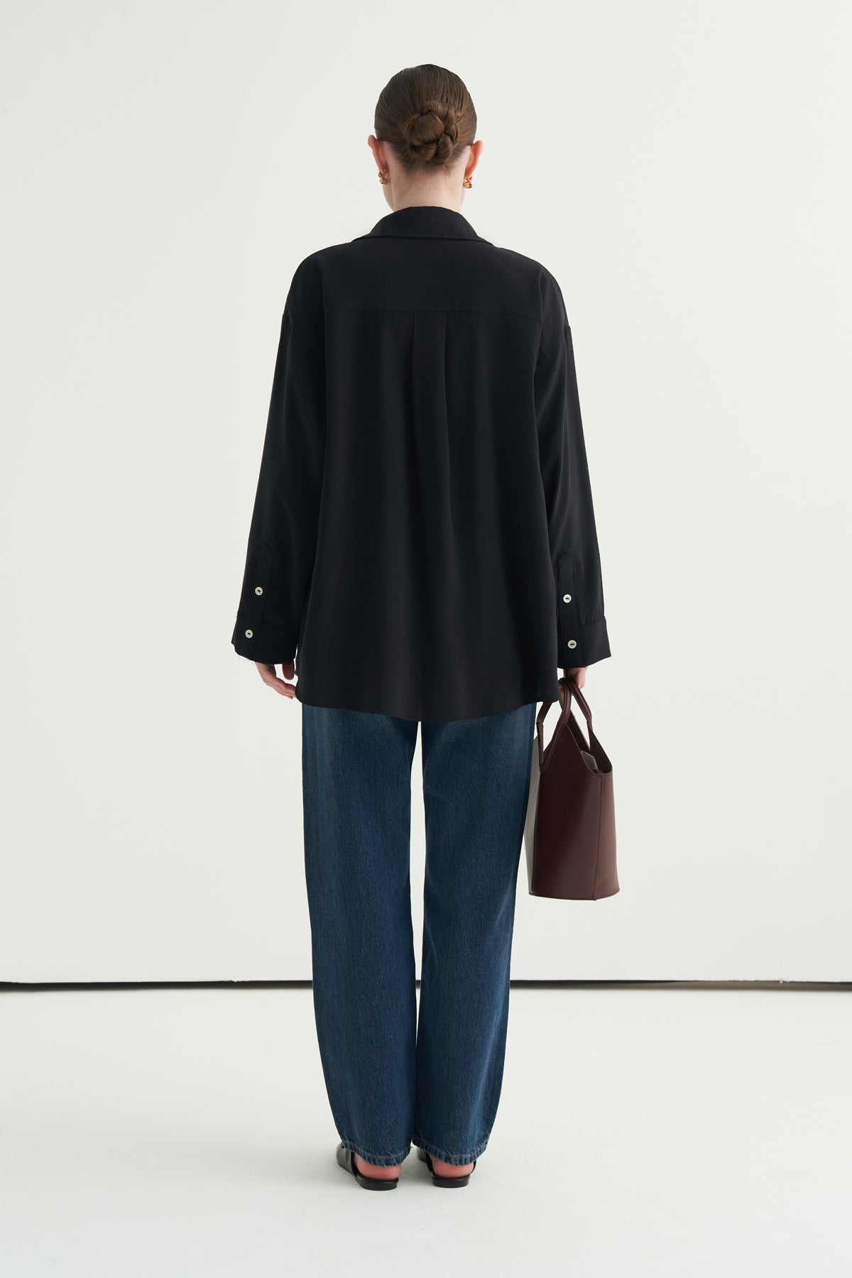 Kadın Modal Pat Kapamalı Gömlek Siyah